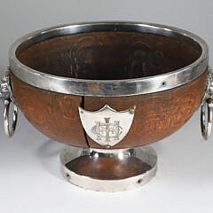 Antique English Silver Plated Oak Fruit Bowl