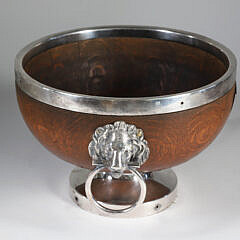 Antique English Silver Plated Oak Fruit Bowl