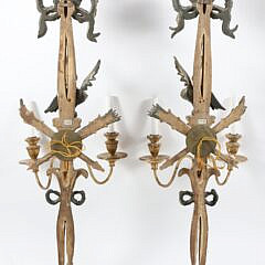 Vintage Pair of Italian Carved and Gilt Eagle Sconses