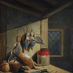Pair of Oil Paintings on Wood Panels “After The Hunt”, 19th Century