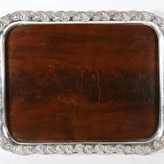 Silver Plated and Mahogany Serving Tray, 19th Century