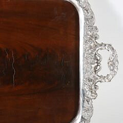 Mahogany and Repousse Silver Plated Serving Tray, 19th Century