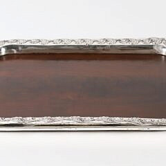 Mahogany and Repousse Silver Plated Serving Tray, 19th Century