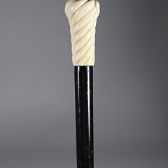 Carved Antique Whale Ivory and Ebony Walking Stick, 19th Century