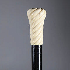 Carved Antique Whale Ivory and Ebony Walking Stick, 19th Century