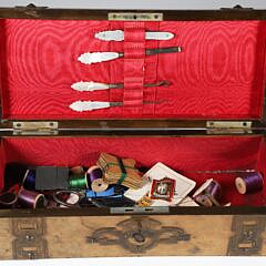 Exotic Wood Brass Strapped Sewing Box, 19th Century