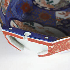 Imari Porcelain Boat with Four Interior Cameos including a Western Falconer, 19th Century