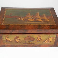 Fine Trinity House Inlaid Sewing Box with Depictions of 10 Ships Including the Lightship Nore, 19th Century