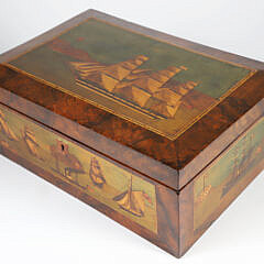 Fine Trinity House Inlaid Sewing Box with Depictions of 10 Ships Including the Lightship Nore, 19th Century