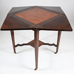 English Inlaid Envelope Games Table, 19th Century