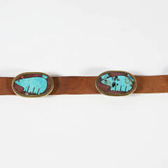 Vintage Native American Turquoise Bear Concho Belt