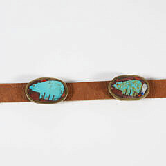 Vintage Native American Turquoise Bear Concho Belt