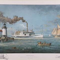 Paul McGehee Limited Edition Lithograph Titled “Nantucket the Sidewheel Steamboat Nantucket Passing Brant Point Lighthouse in 1908”