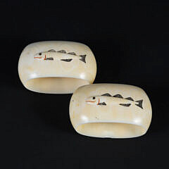 Pair of Eskimo Scrimshaw Antique Walrus Ivory Napkin Rings