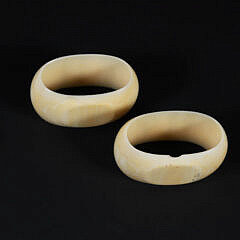 Pair of Eskimo Inuit Scrimshaw Antique Walrus Ivory Napkin Rings Depicting a Fish