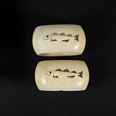 Pair of Eskimo Inuit Scrimshaw Antique Walrus Ivory Napkin Rings Depicting a Fish