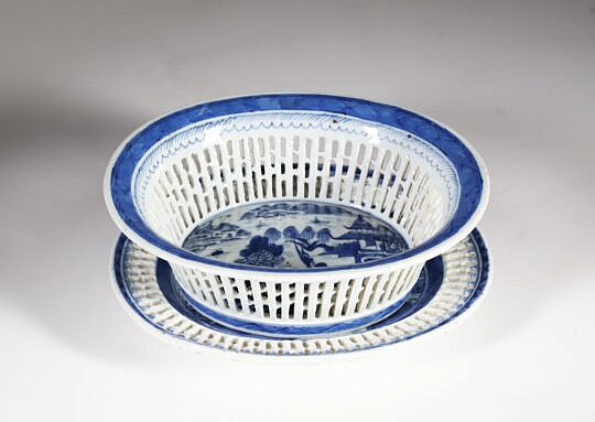 Canton Fruit Basket and Underplate 19th Century 
