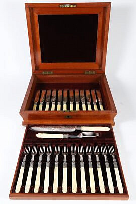 Fine Boxed 26 Piece Luncheon Flatware Set 19th Century