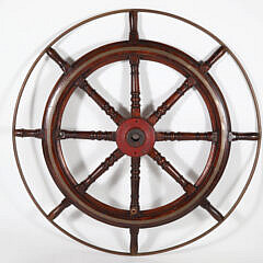 Eight Spoke Teak and Brass and Yacht Wheel with Iron Hub, 19th Century