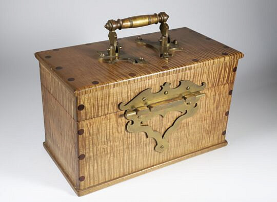 Contemporary Cabinet Shop Made Tiger Maple and Bronze Box