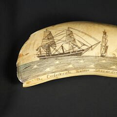 Robert Spring Polychrome Scrimshaw Whale Tooth “The Confederate Raider Shenandoah”, circa 1969