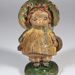 Cast Iron Polychromed Bonnet Girl Doorstop