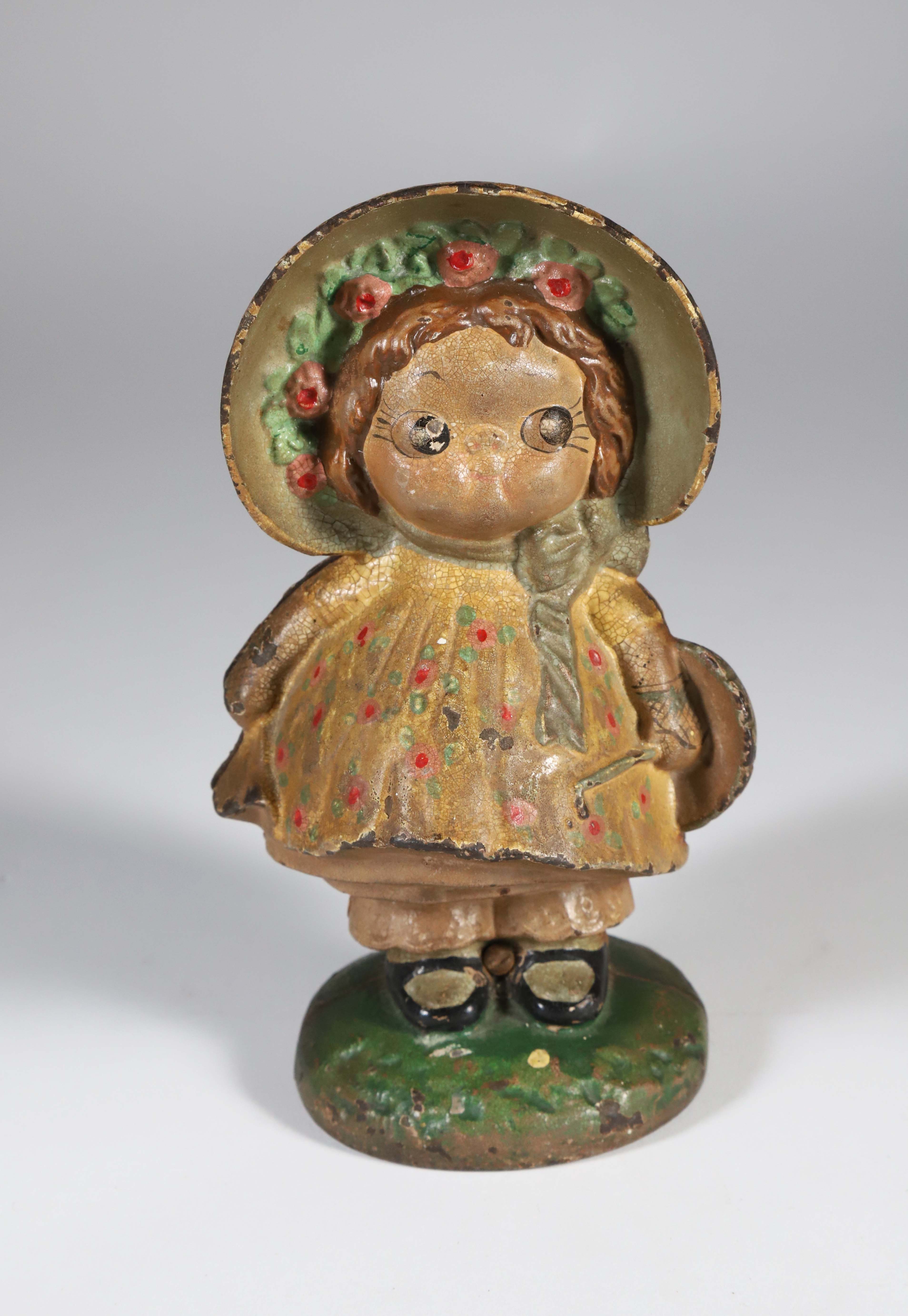 Cast Iron Polychromed Bonnet Girl Doorstop