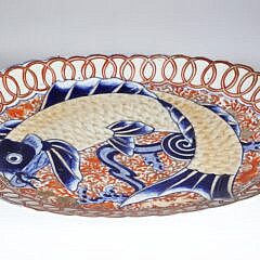 Antique Imari Porcelain Oval Fish Platter 19th Century