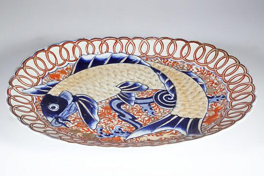 Antique Imari Porcelain Oval Fish Platter 19th Century