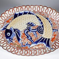 Antique Imari Porcelain Oval Fish Platter, 19th Century
