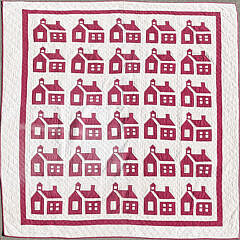 Vintage Red School House Patchwork Quilt