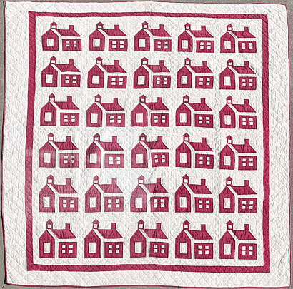Vintage Red School House Patchwork Quilt
