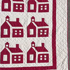 Vintage Red School House Patchwork Quilt
