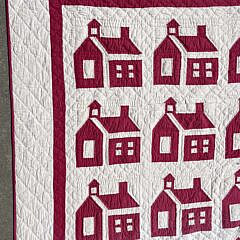 Vintage Red School House Patchwork Quilt