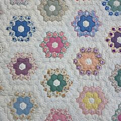 Vintage Multi-Color Grandmother’s Flower Garden Patchwork Quilt, circa 1930s