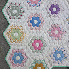 Vintage Multi-Color Grandmother’s Flower Garden Patchwork Quilt, circa 1930s