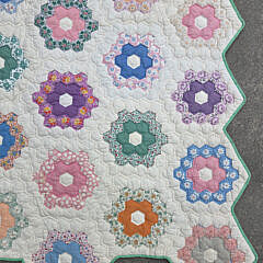 Vintage Multi-Color Grandmother’s Flower Garden Patchwork Quilt, circa 1930s