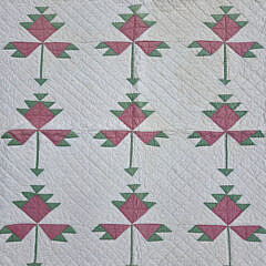 Vintage Pink and Green English Ivy Pattern Quilt, circa 1930s