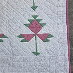 Vintage Pink and Green English Ivy Pattern Quilt, circa 1930s