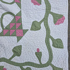 Vintage Pink and Green Basket Patchwork Quilt, circa 1930s