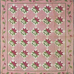 Antique Red and Green Oak Leaf Patchwork Quilt, 19th Century