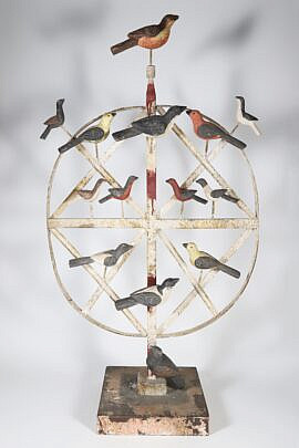 Contemporary Metal Painted Bird Wheel