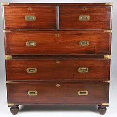 English Brass Strapped Campaign Chest of Drawers, 19th Century