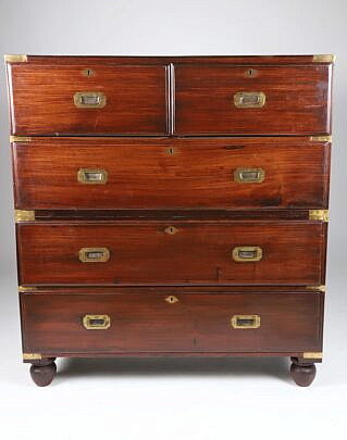 English Brass Strapped Campaign Chest of Drawers, 19th Century