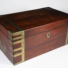 Elaborate Brass Bound Mahogany Traveling Desk Box, 19th Century