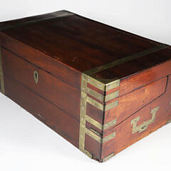 Elaborate Brass Bound British Regency Mahogany Traveling Desk Box, 19th Century