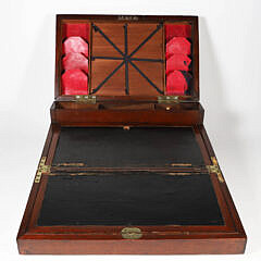 Elaborate Brass Bound British Regency Mahogany Traveling Desk Box, 19th Century