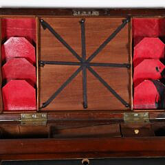 Elaborate Brass Bound British Regency Mahogany Traveling Desk Box, 19th Century