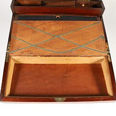 Elaborate Brass Bound British Regency Mahogany Traveling Desk Box, 19th Century