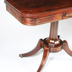 British Regency Brass Inlaid Exotic Wood Games Table, 19th Century